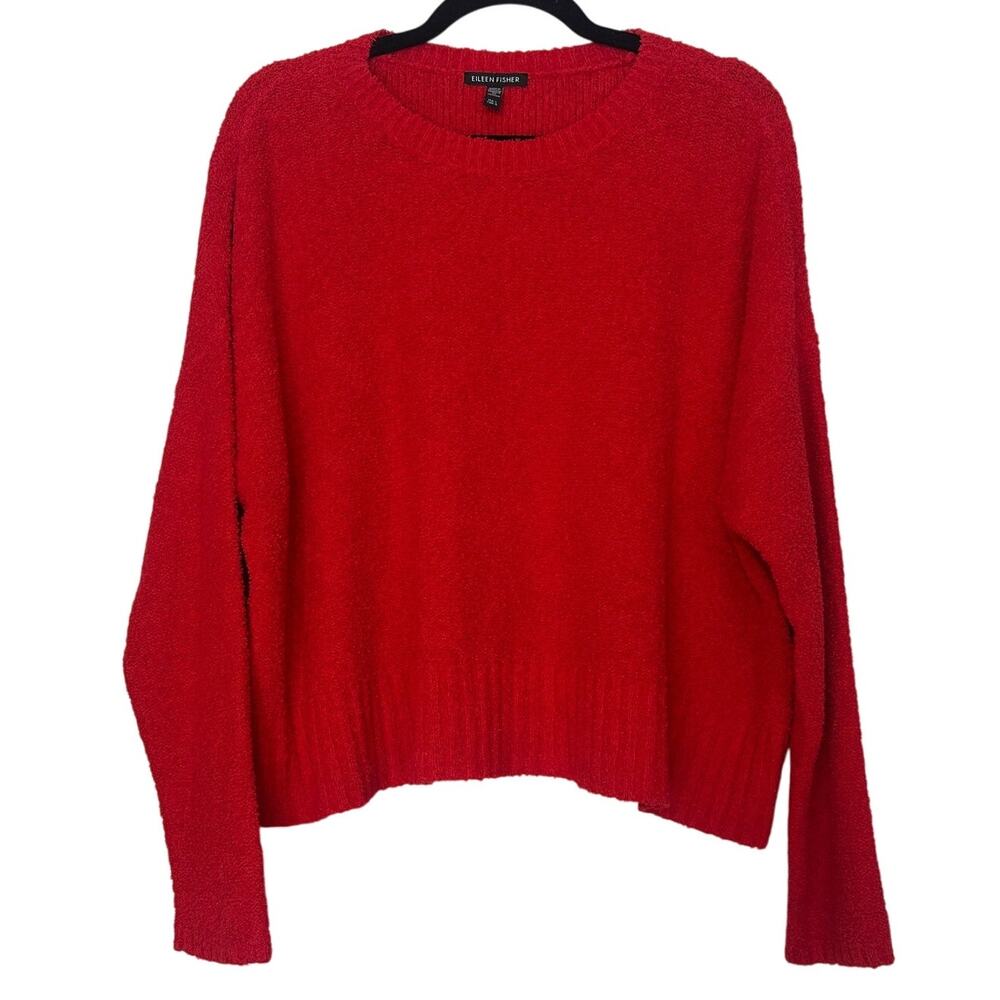 Eileen Fisher Red Cotton Fluff Crewneck Sweater, $268 retail, sustainable, Large